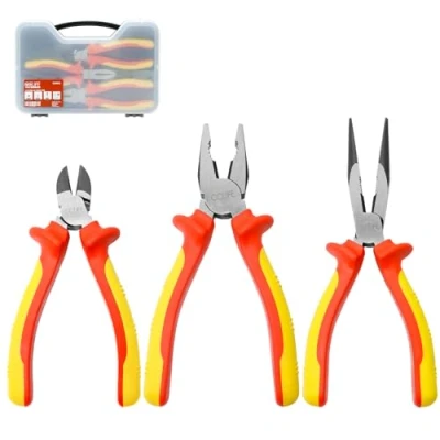 Abbildung von CCLIFE VDE Zangenset 1000V 3 tlg. Universal Kombizange 170mm + Flachrundzange Seitenschneider 160mm Zangen Set Elektro für Haushalt, Werkstatt Werkzeug Electric Tool