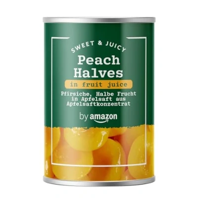 Abbildung von by Amazon Pfirsiche, Halbe Frucht in Apfelsaft aus Apfelsaftkonzentrat, 411g