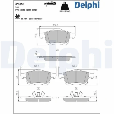Abbildung von DELPHI LP3858 Bremsbelagsatz mit akustischer Verschleißwarnung Anti Quietsch Blech ohne Zubehör FIAT: 500L