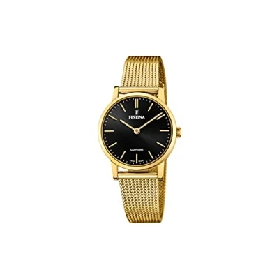 Abbildung von Festina Quarzuhr Damenuhr Edelstahl gold Festina, (Analoguhr), Damen Armbanduhr rund, Edelstahlarmband gold, Elegant