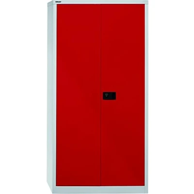 Abbildung von BISLEY Flügeltürenschrank Universal, Garderobeneinsatz, Metall, 506 Korpus Lichtgrau, Fronten Kardinalrot, 40 x 91.4 195 cm