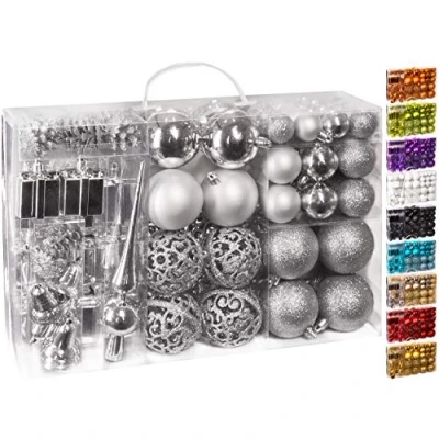 Abbildung von BRUBAKER Weihnachtsbaumkugel 101 teiliges Weihnachtskugel Set mit Baumspitze, Christbaumschmuck aus Kunststoff, Weihnachtsdekoration edel und robust