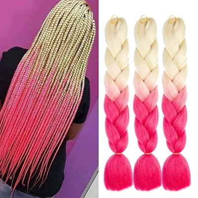 Abbildung von Jumbo braid kunsthaar blond Braids extensions ombre Kanekalon Hair 3 Stücke for Box Flechten haar(blond to pink)