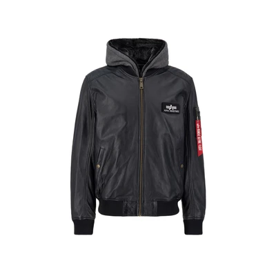 Abbildung von Alpha Industries MA1 DTEC Leather Lederjacke, Herren, Größe: Large, Black
