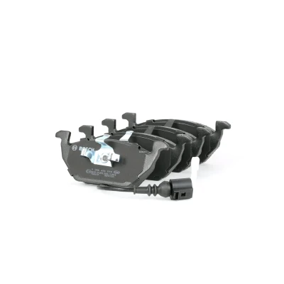 Abbildung von BOSCH 0 986 494 019 Bremsbelagsatz Low Metallic mit integriertem Verschleißsensor Kolbenclip VOLKSWAGEN: Golf 4 Variant, 5 Schrägheck