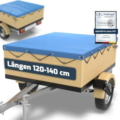 Abbildung von Tarpofix® Anhänger Plane 130x110 cm inkl. Planenseil Anhängerplane Flachplane aus PVC PLANENMATERIAL Verstärkte HP DDR für diverse PKW Hänger Abdeckplane Abdeckung Blau