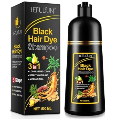 Abbildung von Schwarzes Haarfärbeshampoo, Sofort Haarfarben Shampoo Haarfärbemittel Haarfärbung, in wenigen Minuten, Natürliches und Langanhaltendes Haarfärbeshampoo für Männer Frauen, 500ML