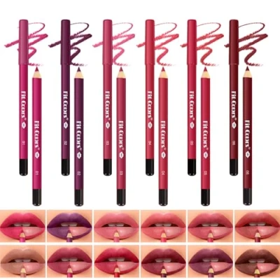 Abbildung von 12 Farben Lip Liner Set, wasserfester, langanhaltender Lippenstift, glatter Auftrag, matter hochpigmentierter, natürlicher Lippen Makeup Soft Pencils Set