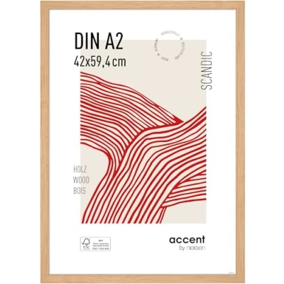 Abbildung von accent by nielsen Bilderrahmen, 42 x 59,4 cm (A2), Holz, Eiche, Posterrahmen zum Aufhängen im Hoch &amp; Querformat, Echtglas, Scandic