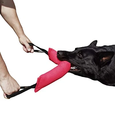 Abbildung von Dingo Gear Baumwolle Nylon Beißwurst für Hundetraining IGP IPO Obiedence Schutzhund Hundesport, 45 x 8 cm, 2 Griffen Rosa S00312