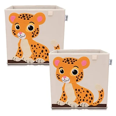Abbildung von LIFENEY Aufbewahrungsbox im 2er Set Tiger I Doppelpack Spielzeugbox mit Tiermotiv passend für Würfelregale Ordnungsbox das Kinderzimmer Aufbewahrungskorb Kinder