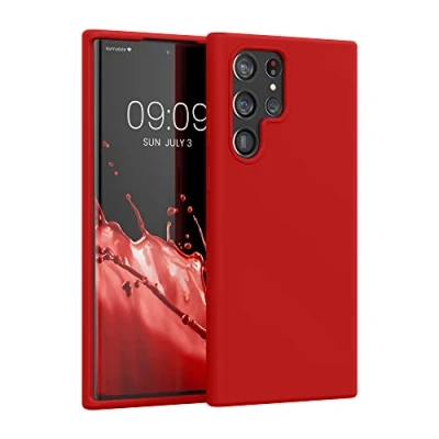 Abbildung von kwmobile Hülle kompatibel mit Samsung Galaxy S22 Ultra Silikon Handy Case Handyhülle weiche Oberfläche kabelloses Laden Klassisch Rot