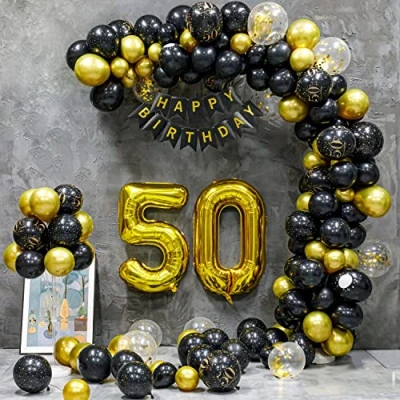 Abbildung von 50 Geburtstag Deko, Frauen Männer,50 Jahre Geburtstagdeko, Happy Birthday Girlande Ballon Schwarz Gold Dekoration, Deko Luftballons Party