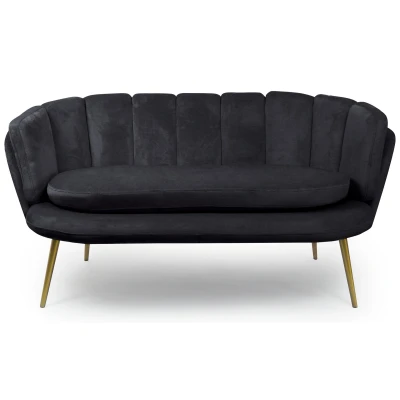 Abbildung von Brenda 2 Sitzer Sofa mit Samtbezug und goldenen Beinen, Schwarz Menzzo