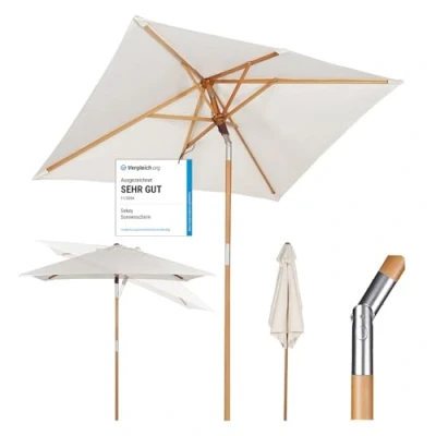 Abbildung von Sekey Sonnenschirm 200 x 150cm Holz Rechteckig Gartenschirm, UV Schutz 50+, LxB: 200,00x150,00 cm, Knickbar, Terrassenschirm, Balkonschirm