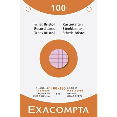 Abbildung von Exacompta 13652E Karteikarten, kariert, 5x5, gelocht, 100 x 150 mm, für Tintenstrahldrucker, Laserdrucker und Kopierer, verschiedene Farben, 10 Packungen à Stück