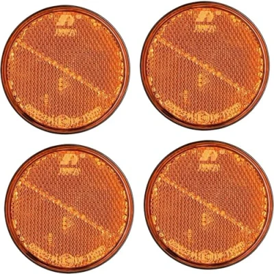 Abbildung von AUTOLIGHT 24 4x Reflektoren Katzenauge Seitenstrahler Anhänger Orange Reflektor selbstklebend mit E Prüfzeichen Rund 72mm für LKW PKW Trailer Wohnwagen