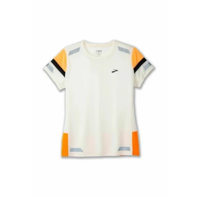 Abbildung von Brooks RUN Visible Short Sleeve 2.0 Tshirt print, Damen, Größe: 42/44, Ecru fluoro flash black