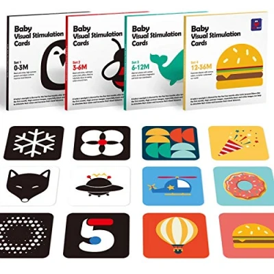 Abbildung von Hahaland Kontrastkarten Baby Spielzeug ab 0 3 6 12 36 Monate, 80pcs Schwarz Weiß Flash Karten für Neugeborene Kinder Visuelle Stimulation Kleinkind Geschenk
