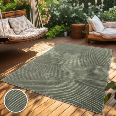 Abbildung von Paco Home Teppich In &amp; Outdoor, Moderne abstrakte Boho Designs mit 3D Struktur, robust wetterfest, ideal für Terrasse Wohnzimmer Küche, Grösse:120x170 cm, Farbe:Grün 2
