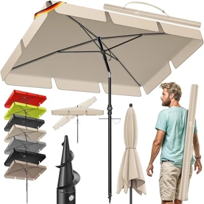 Abbildung von KESSER® Sonnenschirm Rechteckig Gartenschirm Terrassenschirm Sonnenschutz 200x125cm für Balkon Garten Terrasse Neigungswinkel und Höhe verstellbar inkl. 2in1 Abdeckung &amp; Tragetasche Beige
