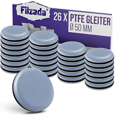 Abbildung von Filzada® 4X Teflongleiter Selbstklebend Ø 50 mm (rund) Profi Möbelgleiter/Teppichgleiter PTFE (Teflon)