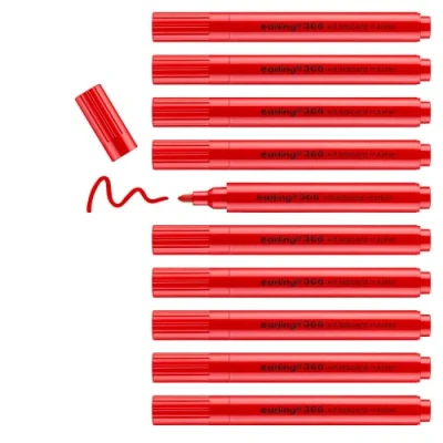 Abbildung von edding 366 whiteboard marker Rot 10 Schlanke Whiteboardstifte Rundspitze 1 mm Trocken Abwischbar für Whiteboards, Glas, Magnet und Memoboards