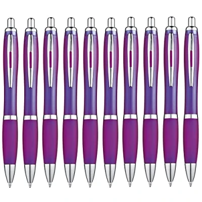 Abbildung von Libetui 10er Pack ergonomische Kugelschreiber Lila Kuli Blaue Mine rutschfeste Griffzone Großraumine blauschreibend Druckkugelschreiber Violet