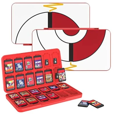 Abbildung von MoKo Switch Spiel Aufbewahrungsbox Kompatibel mit Nintendo OLED Modell/Switch/Switch Lite, 24 in 1 Game Card Genrics Speicherkarten Spiele Tasche Organizer für Spielkarte Pokéball