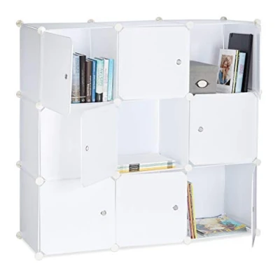 Abbildung von Relaxdays Regalsystem mit Türen, Raumteiler Kunststoff, Standregal 9 Fächer, Badregal offen, HBT: 95 x 32 cm, weiß