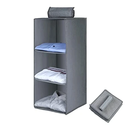Abbildung von AiQInu Hängeregal Kleiderschrank,Hängeaufbewahrung Schrank Organizer mit 3 Fächern,Faltbar Platzsparend Stabiler Hängeorganizer Bambus Stock Verstärkt Aufbewahrungssystem für Kleiderschränke