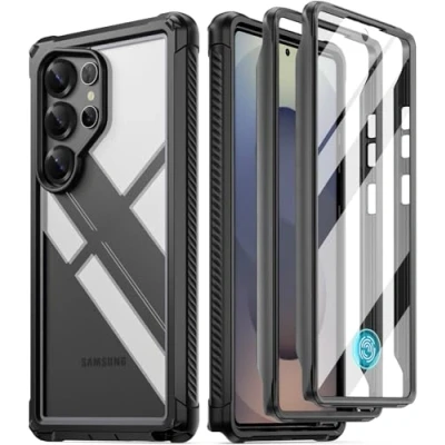 Abbildung von POETIC Guardian Hülle für Samsung Galaxy S25 Ultra 5G, 6M Falltest gemäß Militärstandard, integrierter Displayschutz und Fingerabdruck ID, robuste stoßfeste Ganzkörperhülle, Schwarz/Transparent