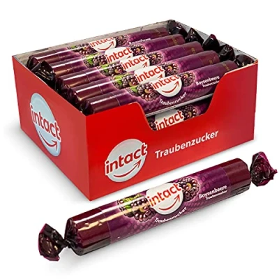 Abbildung von intact Traubenzucker (Boysenbeere) Rolle 15 St. Multipack (15 x 40g) Bonbons 100% Vegan