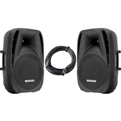 Abbildung von 2x Pronomic PH15A DJ Aktivboxen mobile Lautsprecher MP3 Bluetooth 700 W (Outdoor, 15&quot; Woofer, 34 mm Hochtontreiber, Hochständerflansch, leichtläufige Rollen, ABS Gehäuse, Tragegriffe)
