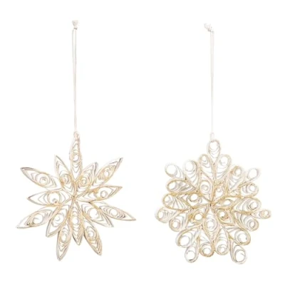 Abbildung von levandeo 2er Set Schneeflocke Weihnachten 15cm Papier Deko Anhänger Weiß Weihnachtsdeko Dekoration Baumschmuck