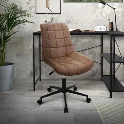 Abbildung von ML Design Bürostuhl, Braun, Kunstleder Sitzfläche, Metallgestell, Polsterstuhl mit Rückenlehne, höhenverstellbar, 360 Drehstuhl 5 Rollen, Ergonomischer Schreibtischstuhl für Home Office/Büro
