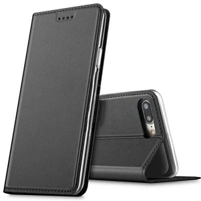 Abbildung von Verco Handyhülle für iPhone 8 Plus, Premium Handy Flip Cover Apple 7/8 Plus Hülle [integr. Magnet] Book Case PU Leder Tasche (5,5 Zoll), Schwarz