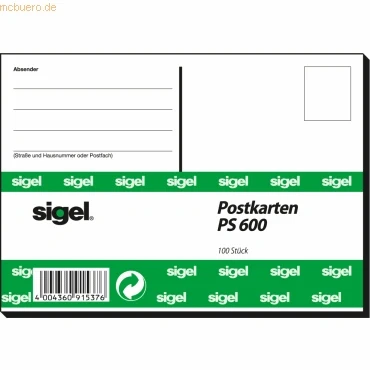 Abbildung von Sigel Postkarte, blanko, 1 fach, lose, 100 Postkarten ohne Umschlag