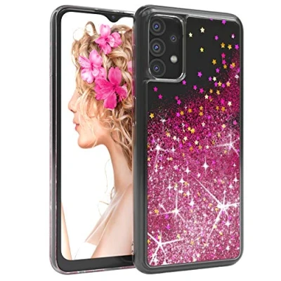 Abbildung von EAZY CASE Hülle kompatibel mit Samsung Galaxy A32 5G Schutzhülle Flüssig Glitzer, Handyhülle, Schutzhülle, Back Cover Glitter Flüssigkeit, TPU/Silikon, Transparent/Durchsichtig, Pink