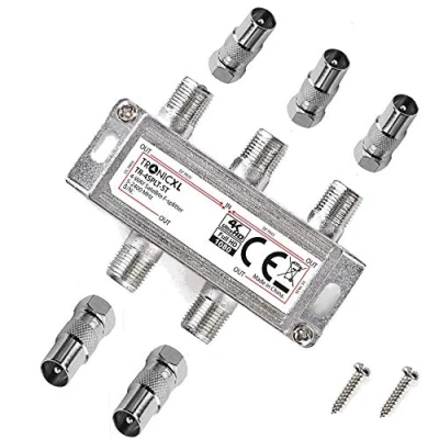 Abbildung von TronicXL 4fach Premium BK Verteiler TV Kabel Adapter Antennenverteiler Kabelfernsehen DVBC zb für Unitymedia SAT Splitter Unicable 4 Fach Virgin Aerial Satelliten Weiche DVB T2 C S2