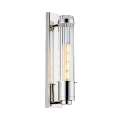 Abbildung von Elstead Lighting QN WELLINGTON1 PC QUINTIESSE Wandleuchte Wellington E27 1x40W IP44 3000K Chrom poliert, geripptes Glas klar L:12.1cm H:40cm B:8.1cm