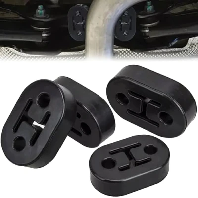 Abbildung von 4 Stück schwarze Gummi Auspuffhalterung, Auspuffschalldämpfer, Auspuffaufhängung, universelle Auto 2 Löcher 12 mm, geeignet für die meisten Autos