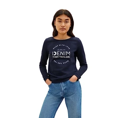 Abbildung von TOM TAILOR Denim Damen 1039817 Sweater mit Logo Print &amp; Raffarm, 10668 sky Captain Blue, M