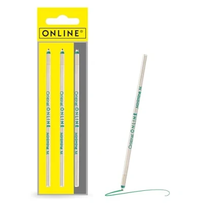 Abbildung von 3x Multifunktions Kugelschreiberminen D1 Format Strichstärke M (mittel) von Online, auch für Lamy, Rotring, Schneider, Cross etc, Internationale Standard Mine, dokumentenecht, Schreibfarbe grün