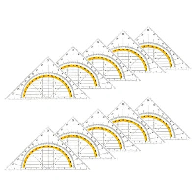 Abbildung von 10 Stück Geometrie Dreieck, Geodreieck aus Kunststoff, Flexibel Zeichendreieck Winkelmesser zum Kreise Zeichnen Set für Büro Designer Studenten Malerei