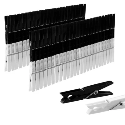 Abbildung von 100 x Wäscheklammern stabil aus Kunststoff VonBueren schwarz und weiß 100% recyceltem Material Made in EU Plastik Wäscheklammer