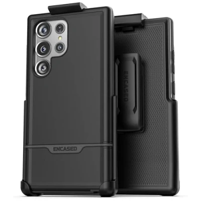 Abbildung von Encased REBEL Designed für Samsung Galaxy S24 Ultra Gürtelclip Hülle (2024) Schutzhülle mit Holster (Schwarz) (S24 Ultra)