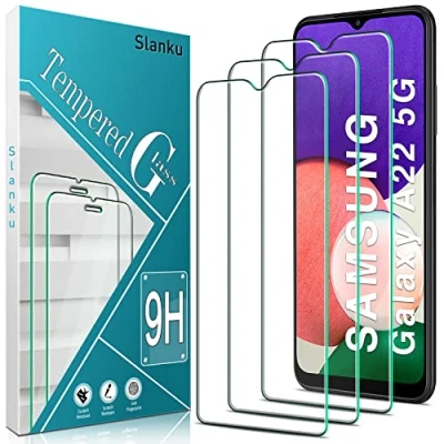 Abbildung von Slanku 3 Stück Schutzfolie für Samsung Galaxy A22 5G, Frei von Kratzern, 9H Härte, HD Displayschutzfolie, 0.33mm Ultra klar, Blasenfrei, Ultrabeständig