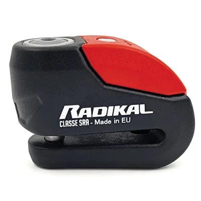 Abbildung von RADIKAL RK10 Zugelassenes Motorrad Bremsscheibenschloss mit Alarm, Gehärteter Hi Tech Stahl, Doppelverriegelung SEK DISCTECH, Hochwertiges Alarmsystem Warnung Optionale Aktivierung, LED Licht 10mm