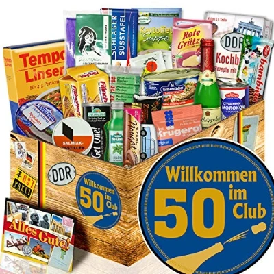 Abbildung von Wilkommen im Club 50 + Geschenke zum Geburtstag DDR Spezialitäten Box